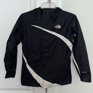 Girls Hooded Black/White North Face Hyvent rain waterproof Parka coat jacket M